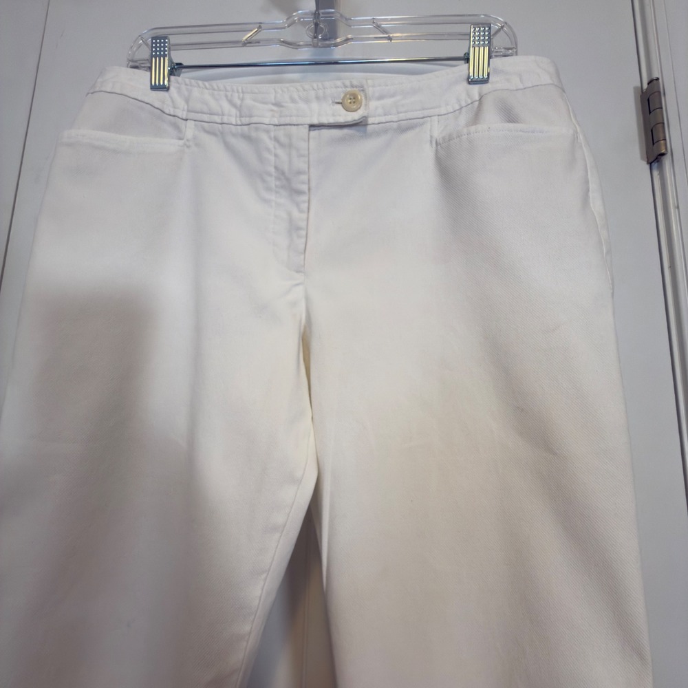 Talbots Hampshire Petites White Textured Ankle Pants 12P Cotton Blend Straight - Picture 4 of 10
